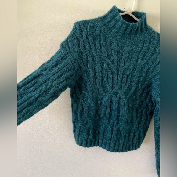 VINCE Alpaca Wool Sweater Dark mock neck cable knit Malachite Teal Size XS - Picture 4 of 8